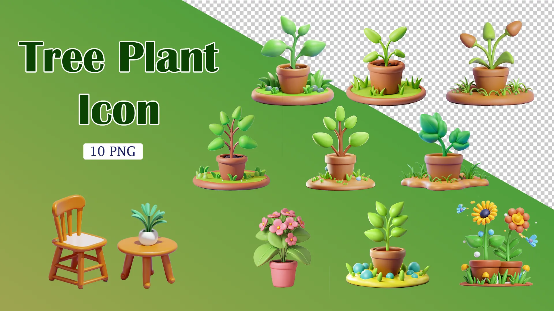 Botanical Bliss 3D Tree and Plant PNG Package image